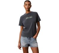 Calvin Klein Women's T-Shirt Short Sleeve Classic Script Two Tone with Round Neckline, Grey (Dark Slate), L