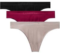 Calvin Klein Women's THONG 3 PK LV00QD5211 Thong, Beige (BLACK/MINK/BEET RED), S