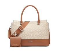 Calvin Klein Women's Triple Compartment Satchel Bianca Shoulder Bag with 3 Compartments, Vanilla/Khaki/Caramel, One Size