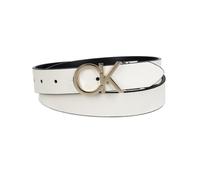 Calvin Klein Women's Two-in-One Reversible CK Monogram Plaque Buckle Dress Belt (Regular and Plus Sizes), White/Black Plaque, S