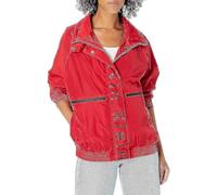 Calvin Klein Women's Water-Resistant Rain Jacket Windbreaker, Logo Striped Crimson, S
