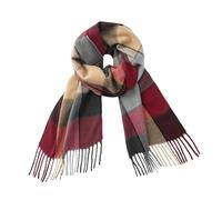 CALVIN & OLIVIA Cashmere Feel Scarf Soft Winter Ombre Nova Buffalo Tartan Tweed Houndstooth Plaid Gift Men Women, Burgundy Camel Grey Plaid, Large