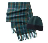 CALVIN & OLIVIA Lightweight Ultra-Soft Scarf with Hat - Perfect Holiday Gift for Men & Women, Black Green Brown White Plaid Set, Standard