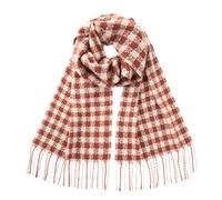 CALVIN & OLIVIA Ultra-Soft Cashmere Feel Scarf Winter Holiday Gift for Men & Women, Rust Red Gingham Scarf With Tassel Fringe, Standard