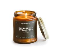 Calyan Wax Co. Evergreen & Eucalyptus Scented Candle - 57 Hour Burn - Luxury Non Toxic Soy Wax Candles - Long Lasting Amber Glass Jar Candle for Home - 7.2oz