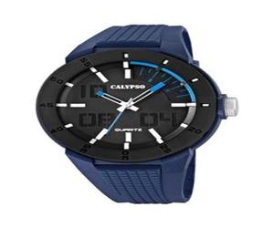 Calypso Men's Quartz Watch with Black Dial Analogue Display and Blue Plastic Strap K5629/3