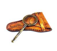 Calyron Brass Magnifying Glass Handheld Nautical Light Weight Best Science Real Home Decor Office Table Decorative Design Science Students Detective kit Glass with Leather case