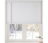 Calyx Interiors Cordless White 1” Light Filtering Mini Blinds 27.5” W x 60” H Window Blinds for Home, Vinyl Horizontal Blinds for Indoor Windows