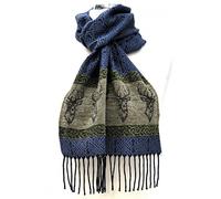 Calzeat of Scotland Blue Celtic Alba Highland Stag Blue Jacquard Wool Scarf