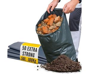 Calzette Large Heavy Duty Plastic Rubble Sacks Bags for Building Garden Waste Bag for Builders Gardening 20kg Waste (50)