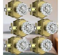 Calzibeno 6 Pack Antique Brass Crystal Rosette Glass Door Knobs with Privacy Lock, Vintage Interior Bedroom Bathroom Door Knobs