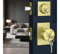 Calzibeno Exterior Door Knob and Deadbolt Set, Gold Front Door Lock Set Exterior, Keyed Alike Entry Door Knob for Right and Left Sided Door, Double Lock