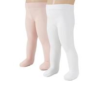 CALZITALY 2 PAIRS - BABY GIRL PLAIN MICROFIBRE SEMI OPAQUE TIGHTS | NEWBORN PANTYHOSE | 40 DEN | 3 TO 24 MONTHS | ITALIAN HOSIERY | (24 MONTHS, 1 PAIR WHITE + 1 PAIR PINK)