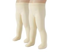 CALZITALY 2 Pairs - Baby Girl Plain Microfibre Semi Opaque Tights | Newborn Pantyhose | 40 Den | 3 To 24 Months | Italian Hosiery | (3 MONTHS, 2 PAIRS CREAM)