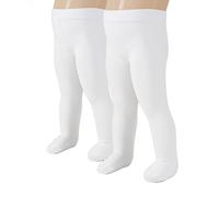CALZITALY 2 PAIRS - BABY GIRL PLAIN MICROFIBRE SEMI OPAQUE TIGHTS | NEWBORN PANTYHOSE | 40 DEN | 6 TO 24 MONTHS | ITALIAN HOSIERY (12 MONTHS, 2 PAIRS WHITE)