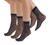 CALZITALY 3 Pairs Women Pop Socks, Sheer Everyday Socks, Patterned Ankle Socks, Polka Dots, Stripes, Geometric