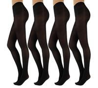 CALZITALY 4 Pairs Opaque Microfiber Soft Tights | Basic Stretchy Pantyhose | Black | S/M, L/XL | 50 DEN | Made in Italy