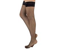 CALZITALY Fish net hold up stocking, fishnet stay up tights, natural, black, S - 4XL, italian hosiery (3XL, Black-Plain Band)