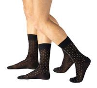 CALZITALY Men's Socks, 100% Scottish Lisle Thread Socks, Short and Mid-High Socks, High Cotton Socks, 2 Pairs | MADE IN ITALY (2 PAIRS OF BLACK SOCKS - RED + YELLOW DOTS, 10-12)