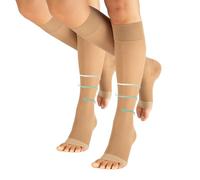 CALZITALY PACK 1/2 Open Toe Graduate Compression Knee-High Socks 18-22 mm/Hg | Medical Toeless Socks | Black, Skin | S/M, L/XL | 140 DEN | Made in Italy (2 Pack - Beige, L/XL)