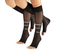 CALZITALY PACK 1/2 Pairs Open Toe Graduated Compression Socks for Women 70 DEN, Flight Socks for Men and Women, Toeless Medical Support 10-14 mm/Hg (Pack - 2 Pairs Black, S/M)