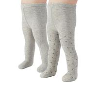 CALZITALY PACK 2 PAIRS Baby Cotton Tights, Warm Baby Tights, Plain and with Polka Dots, Grey, Pink, Blue, From 3 to 24 Months, 200 DEN, Made in Italy (Grey+Grey with dark dots, 24 months)