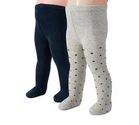 CALZITALY PACK 2 PAIRS Baby Cotton Tights, Warm Baby Tights, Plain and with Polka Dots, Grey, Pink, Blue, From 3 to 24 Months, 200 DEN, Made in Italy (Blue+Grey with blue dots, 18 months)