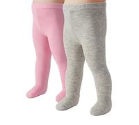 CALZITALY PACK 2 PAIRS Baby Cotton Tights, Warm Baby Tights, Plain and with Polka Dots, Grey, Pink, Blue, From 3 to 24 Months, 200 DEN, Made in Italy (Pink+ Grey with pink dots, 12 months)