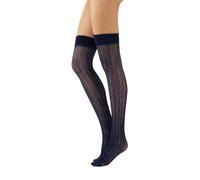 CALZITALY Women Knitted Crochet Over the Knee Socks with Ribbed, Chevron or Plain Pattern | 300 Den | Made in Italy (UK, Alpha, One Size, Regular, Regular, Ribbed - Blue)