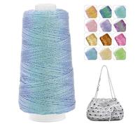CAMAL Glitter Macrame Yarn 1 mm x 475 m Metallic Yarn for Crocheting, 200 g Luxurious Polyester Yarn 3-Ply Core Crochet Yarn for Bags, Hats, DIY Decorations (Colourful Blue)