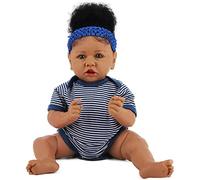 CAMANDY 55 cm Realistic Reborn Dolls, African American with Soft Cloth Body, Black Rooted Hair, Blue Eyes, Rainbow Outfit with Headband, 3 Years+