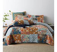 camandy Cotton Bedspread Quilt Bedding Sets 3 Pieces Reversible Coverlet Sets Comforters Luxury Paisley Floral Patchwork Brown Bedspread, Queen Size