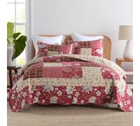 camandy Cotton Bedspread Quilt Bedding Sets 3 Pieces Reversible Coverlet Sets Comforters Vintage Floral Patchwork Purple Red Bedspread, Queen Size