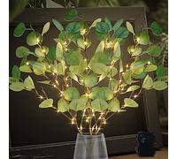 CAMANTU Lighted Artificial Eucalyptus Branches with Timer, Light Up Eucalyptus Branches 33in 99 Led, Battery Powered Vase Lights, Greenery Plant for Home Christmas Party Wedding Decor Indoor Outdoor