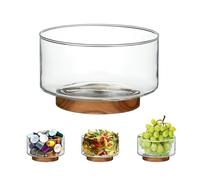 CAMATET Coffee Pod Holder, Acacia Wood Base Glass Salad Bowl, Large Capacity K Cup Organizer for K Cup Creamer Storage, Espresso Capsule Holder (7 Inch, 1 Pack)
