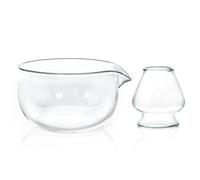 CAMATET Matcha Bowl and Whisk Holder Set, Glass Matcha Bowl with Spout, Ceremonial Mixing Chawan, Clear Traditional Japanese Matcha Kit for Tea/Matcha Powder/Soup - Hammer Pattern
