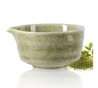CAMATET Matcha Bowl with Spout, 500 ml/18 oz Ceramic Matcha Mixing Bowl, Japanese Ceremonial Matcha Chawan for Matcha Powder/Salad/Fruit/Soup/Tea - Wave Style Matcha Color