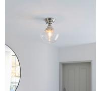 Endon Collection Camberley Bowl Semi Flush Ceiling Light Bright Nickel Plate Clear Glass 1X E27, Grey