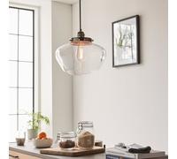 Endon Collection Camberley Dome Pendant Ceiling Light Bright Nickel Plate Clear Glass 1X E27, Grey