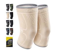CAMBIVO Knee Support Men/Women 2 Pack, Knee Brace Compression Knee Sleeves for Running, Gym, Weight Lifting, Hiking, Walking, Sports, Volleyball (Beige, M)