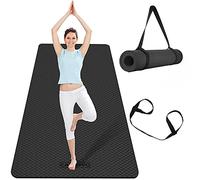 CAMBIVO Large Yoga Mat 183 * 81 * 0.6cm Extra Wide Exercise Mat, Large Gym Mat TPE Non Slip, Pilates Mats for Home Gym, Workout, Gymnastics, Fitness, Training, Yoga Class [with Carry Strap] (Black)