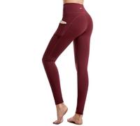 CAMBIVO Yoga Pants for Women, Gym Leggings Workout Leggings with Pockets, High Waisted Women Sports Running Tights Wine