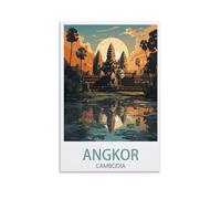 Cambodia Angkor Sunset Vintage Travel Poster Landscape 12x18inch(30x45cm) Canvas Wall Art Posters for Living Room Decor Paintings for Home Decor
