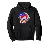 Cambodia Flag Chest USA Cambodian Roots Cambodian Pride Pullover Hoodie