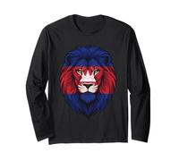 Cambodia Flag Colors Lion Head Long Sleeve T-Shirt
