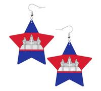 Cambodia Flag Leather Star Shaped Earrings Fashion Accessories Lightweight Festivals Parties Everyday Life
