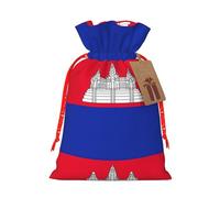 Cambodia Flag Print Holiday Burlap Gift Bag With Drawstring, Small Party Favor Pouches For Christmas Gifting-S Size