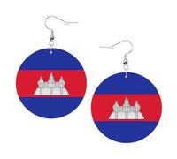 Cambodia Flag Printed Round Earrings For Women, 1 Pair Lightweight Leather Pierced Earrings Set Trendy Jewelry Gifts For Women Girls
