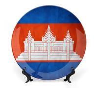 Cambodia Flag Stylish Decorative Plates Bone China Display Plate with Stand for Wall Table