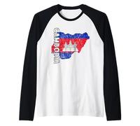 Cambodia Flag Vintage Map Cambodian Pride Cambodian Roots Raglan Baseball Tee
